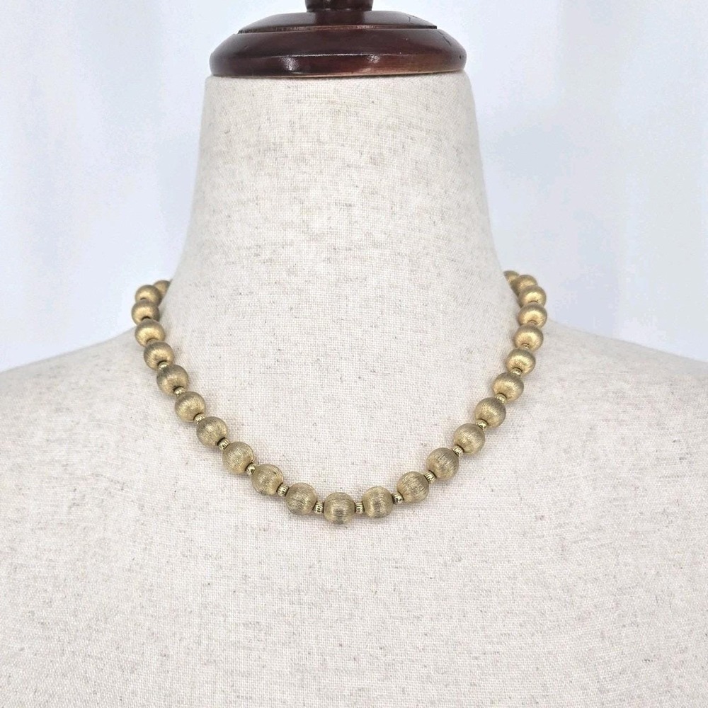 Monet Brushed Gold Bead Necklace Vintage Satin Gold Tone Beaded Choker Necklace